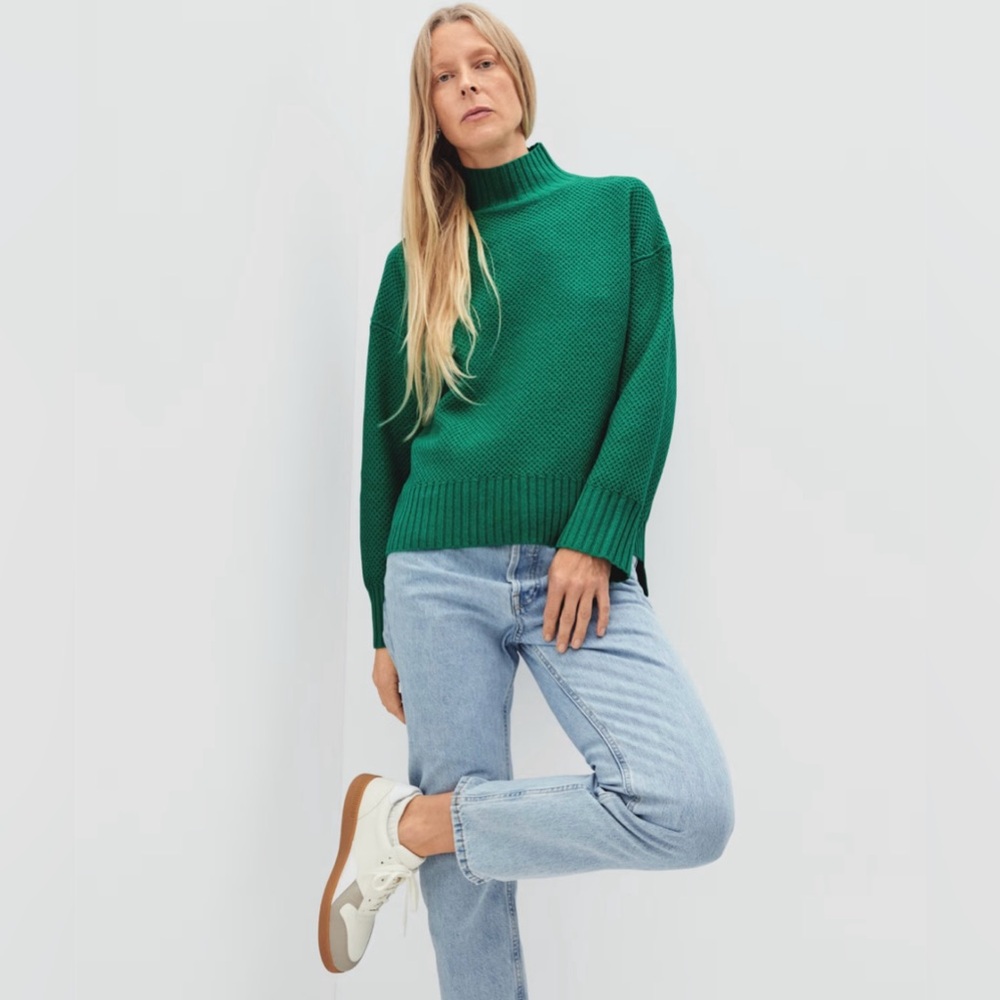 Everlane Cashmere Stroopwafel Turtleneck, Size Small, Ultramarine Green